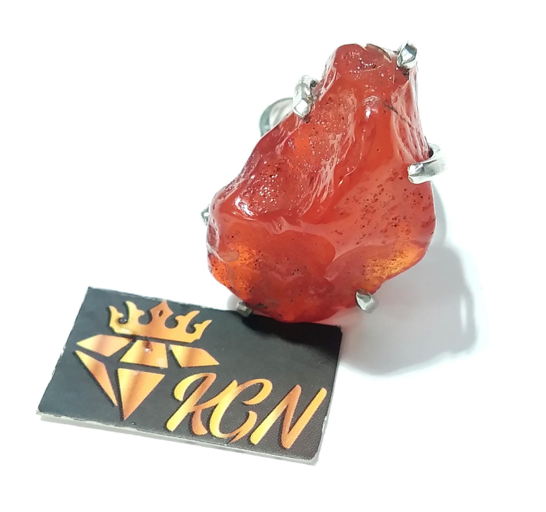 Natural Gemstone Rough Carnelian Ring, 925 Sterling Silver Raw Stone Stacking Ring, Handmade Ring, Birthstone Ring, Unique Gift for Her